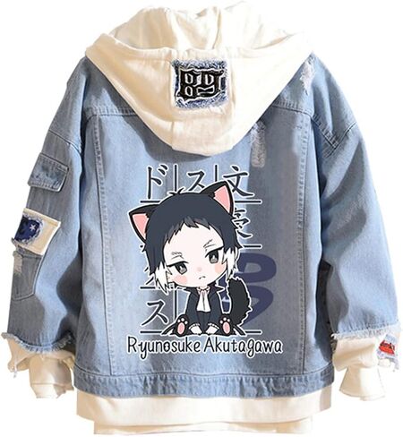 Unisex Anime Denim Top Jacket Halloween Cosplay Denim Jacket Hooded Sweatshirt Colorful Print Pattern Hole Trucker Cowboy in Saudi Arabia