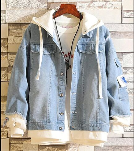 Unisex Anime Denim Top Jacket Halloween Cosplay Denim Jacket Hooded Sweatshirt Colorful Print Pattern Hole Trucker Cowboy in Saudi Arabia