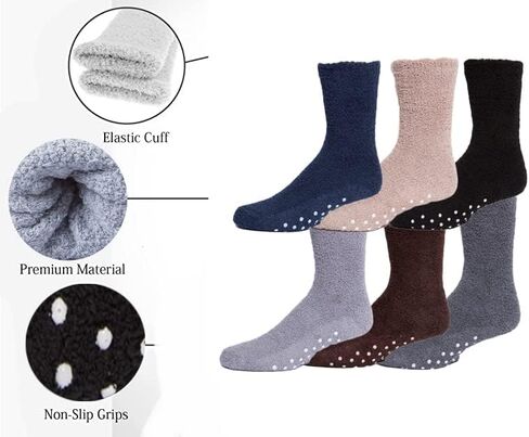 Gilbin Mens Winter Cozy Thick Warm Fuzzy Plush Anti-Slip Grip Hospital Floor Socks 6-Pack in Saudi Arabia