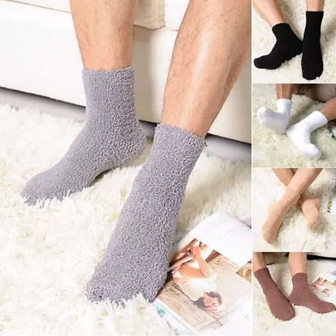 Gilbin Mens Winter Cozy Thick Warm Fuzzy Plush Anti-Slip Grip Hospital Floor Socks 6-Pack in Saudi Arabia