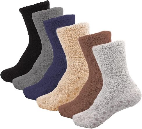 Gilbin Mens Winter Cozy Thick Warm Fuzzy Plush Anti-Slip Grip Hospital Floor Socks 6-Pack in Saudi Arabia