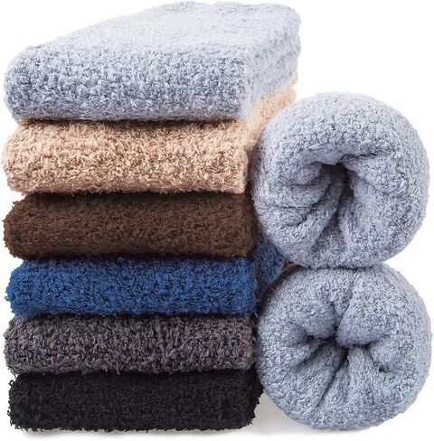 Gilbin Mens Winter Cozy Thick Warm Fuzzy Plush Anti-Slip Grip Hospital Floor Socks 6-Pack in Saudi Arabia