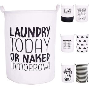 سلال الغسيل CAM2 مقاس 22 بوصة × 16 بوصة قابلة للطي من القطن والكتان المقاوم للماء وقابلة للطي وسلال تنظيم منزلية بمقابض (اليوم + دعنا نغسل الملابس) in Kuwait