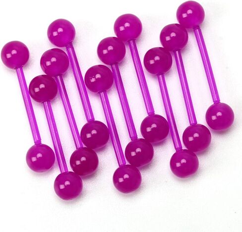 CrazyPiercing 10 قطعة 14 جرام 16 مللي متر يتوهج في الظلام حلقة لسان أكريليك مرنة أو حلقة الحلمة Staight اللسان الحديد التجنيب ثقب المجوهرات in Kuwait