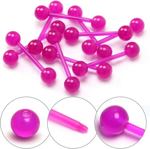 CrazyPiercing 10 قطعة 14 جرام 16 مللي متر يتوهج في الظلام حلقة لسان أكريليك مرنة أو حلقة الحلمة Staight اللسان الحديد التجنيب ثقب المجوهرات in Kuwait