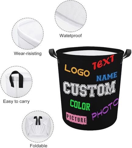 Custom Laundry Basket with Name Photo Personalized Laundry Hamper Waterproof Collapsible Clothes Storage Baskets for Home Bathroom Dorm Room in Kuwait