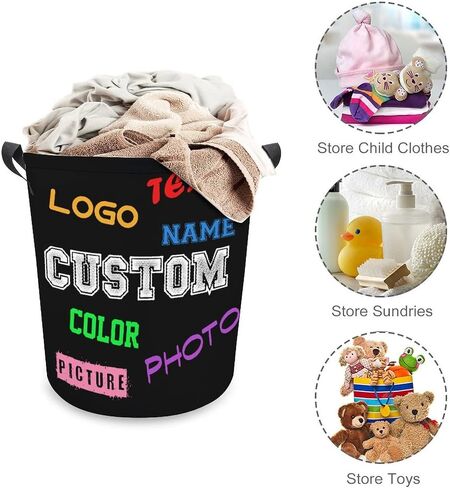 Custom Laundry Basket with Name Photo Personalized Laundry Hamper Waterproof Collapsible Clothes Storage Baskets for Home Bathroom Dorm Room in Kuwait
