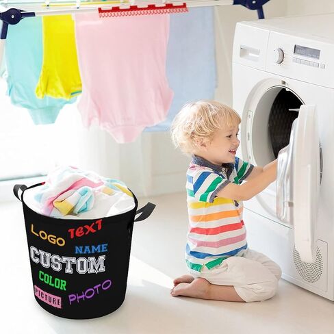 Custom Laundry Basket with Name Photo Personalized Laundry Hamper Waterproof Collapsible Clothes Storage Baskets for Home Bathroom Dorm Room in Kuwait