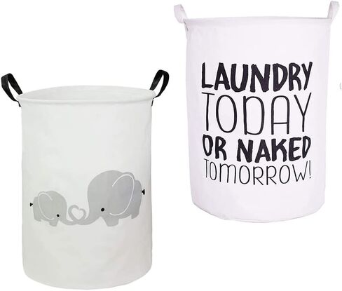 سلال الغسيل CAM2 مقاس 22 بوصة × 16 بوصة قابلة للطي من القطن والكتان المقاوم للماء وقابلة للطي وسلال تنظيم منزلية بمقابض (اليوم + دعنا نغسل الملابس) in Kuwait