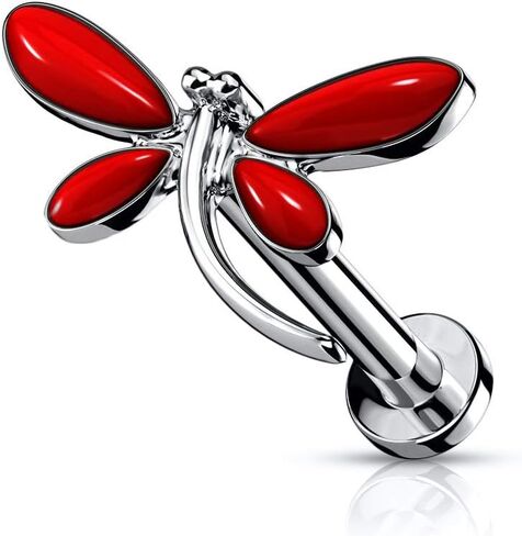 Amelia Fashion 16 Gauge Dragonfly Top on Internally Threaded 316L Surgical Steel Flat Back Studs for Labret, Monroe, Cartilage and More in Kuwait