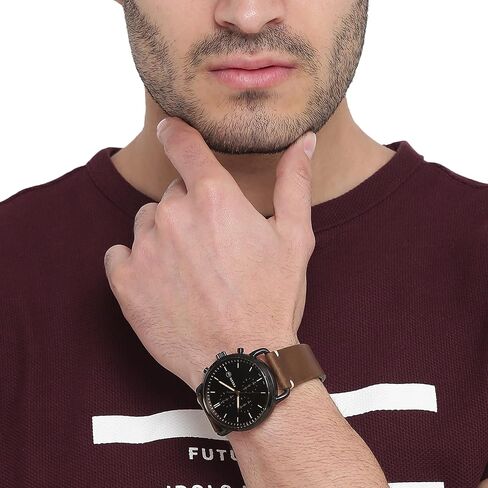 Fossil Men's Commuter Stainless Steel and Leather Casual Quartz Watch in Saudi Arabia
