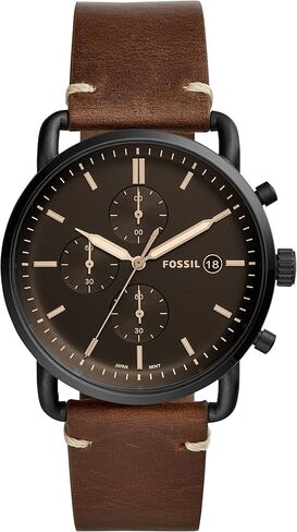 Fossil Men's Commuter Stainless Steel and Leather Casual Quartz Watch in Saudi Arabia