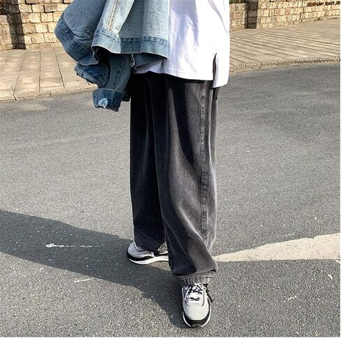 Andongnywell Men Slim Stretch Loose Fitting Straight Jeans Wide Leg Trousers Straight Leg Fashion Denim Pants with Zip in Saudi Arabia
