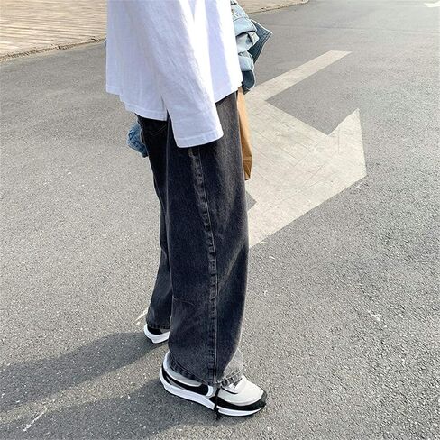 Andongnywell Men Slim Stretch Loose Fitting Straight Jeans Wide Leg Trousers Straight Leg Fashion Denim Pants with Zip in Saudi Arabia