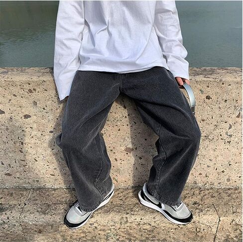 Andongnywell Men Slim Stretch Loose Fitting Straight Jeans Wide Leg Trousers Straight Leg Fashion Denim Pants with Zip in Saudi Arabia