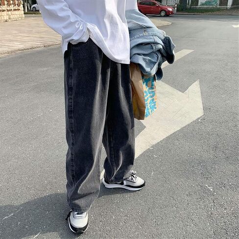 Andongnywell Men Slim Stretch Loose Fitting Straight Jeans Wide Leg Trousers Straight Leg Fashion Denim Pants with Zip in Saudi Arabia