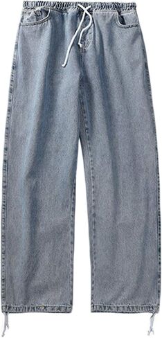 Andongnywell Men Slim Stretch Loose Fitting Straight Jeans Wide Leg Trousers Straight Leg Fashion Denim Pants with Zip in Saudi Arabia