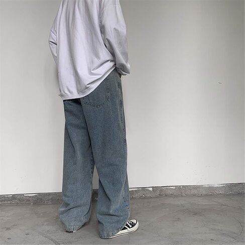 Andongnywell Men Slim Stretch Loose Fitting Straight Jeans Wide Leg Trousers Straight Leg Fashion Denim Pants with Zip in Saudi Arabia