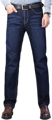 Andongnywell Men's Straight Stretch Motion Denim Pants Thick Stretch high Waist Straight Leg Jeans Trousers in Kuwait