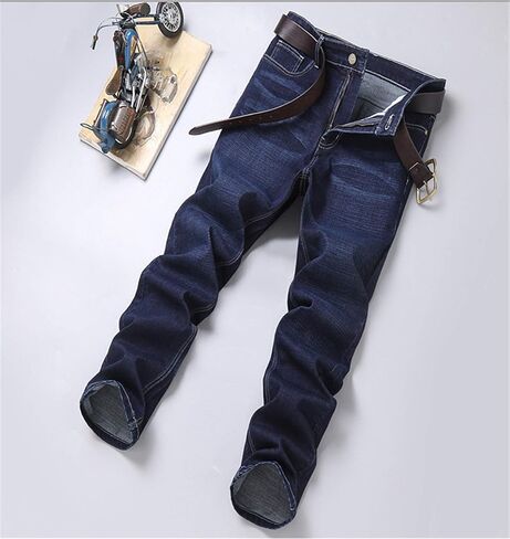 Andongnywell Men's Straight Stretch Motion Denim Pants Thick Stretch high Waist Straight Leg Jeans Trousers in Kuwait