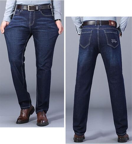 Andongnywell Men's Straight Stretch Motion Denim Pants Thick Stretch high Waist Straight Leg Jeans Trousers in Kuwait