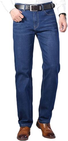 Andongnywell Men's Straight Stretch Motion Denim Pants Thick Stretch high Waist Straight Leg Jeans Trousers in Kuwait