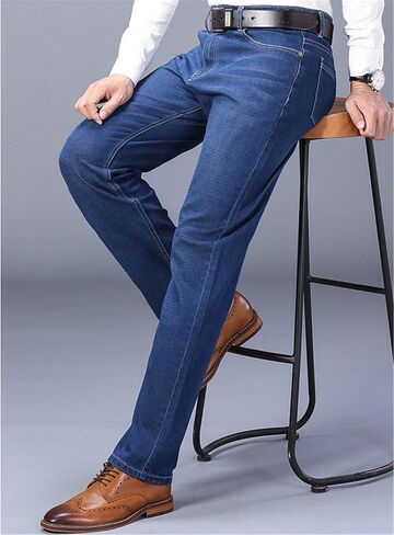 Andongnywell Men's Straight Stretch Motion Denim Pants Thick Stretch high Waist Straight Leg Jeans Trousers in Kuwait