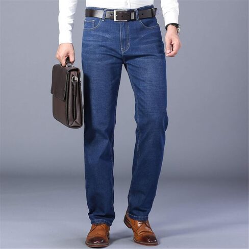 Andongnywell Men's Straight Stretch Motion Denim Pants Thick Stretch high Waist Straight Leg Jeans Trousers in Kuwait