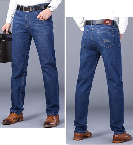 Andongnywell Men's Straight Stretch Motion Denim Pants Thick Stretch high Waist Straight Leg Jeans Trousers in Kuwait
