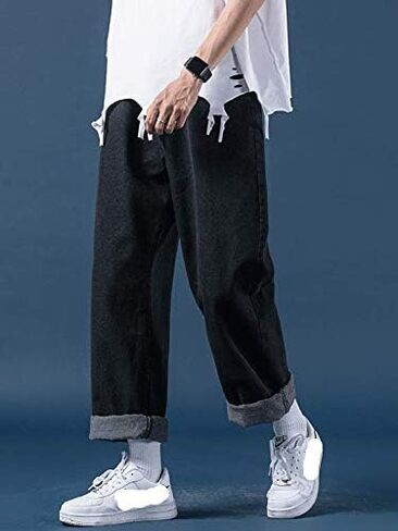 Andongnywell Men's Casual Baggy Wide Leg Jeans Man's Slim Fit Straight Denim Pants with Zippper Trousers in Saudi Arabia
