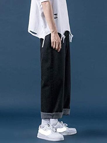 Andongnywell Men's Casual Baggy Wide Leg Jeans Man's Slim Fit Straight Denim Pants with Zippper Trousers in Saudi Arabia