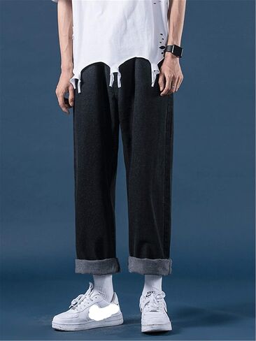 Andongnywell Men's Casual Baggy Wide Leg Jeans Man's Slim Fit Straight Denim Pants with Zippper Trousers in Saudi Arabia