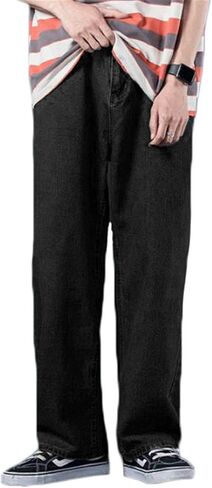 Andongnywell Men's Casual Baggy Wide Leg Jeans Man's Slim Fit Straight Denim Pants with Zippper Trousers in Saudi Arabia