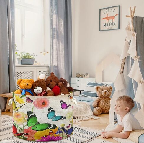 visesunny Collapsible Large Capacity Basket Yellow Pink Dinosaur Butterfly Clothes Toy Storage Hamper with Durable Cotton Handles Home Organizer Solution for Bathroom, Bedroom, Nursery, Laundry,Closet in Saudi Arabia