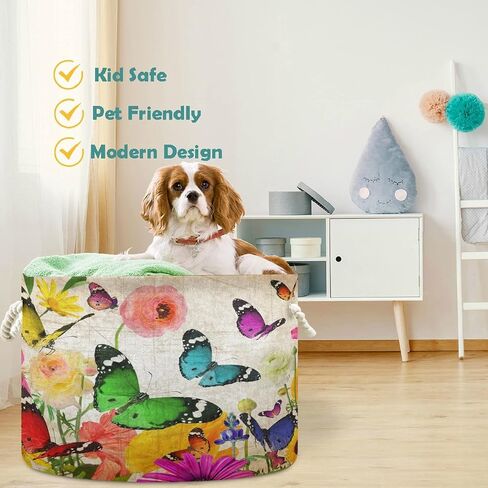visesunny Collapsible Large Capacity Basket Yellow Pink Dinosaur Butterfly Clothes Toy Storage Hamper with Durable Cotton Handles Home Organizer Solution for Bathroom, Bedroom, Nursery, Laundry,Closet in Saudi Arabia