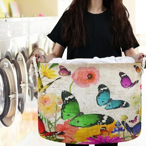 visesunny Collapsible Large Capacity Basket Yellow Pink Dinosaur Butterfly Clothes Toy Storage Hamper with Durable Cotton Handles Home Organizer Solution for Bathroom, Bedroom, Nursery, Laundry,Closet in Saudi Arabia