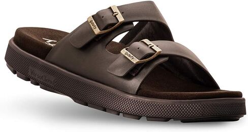 Gravity Defyer Men's G-Defy Heston Leather Sandal - VersoCloud Multi-Density Shock Absorbing Stress Recovery Slides in Kuwait