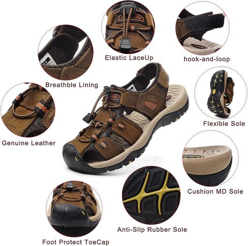 RUMDAX Men's Sport Sandals Outdoor Hiking Sandals Closed Toe Leather Athletic Trail Walking Casual Sandals Water Shoes in Saudi Arabia