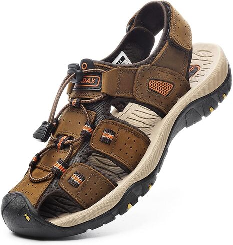 RUMDAX Men's Sport Sandals Outdoor Hiking Sandals Closed Toe Leather Athletic Trail Walking Casual Sandals Water Shoes in Saudi Arabia