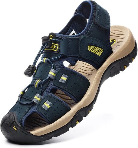 RUMDAX Men's Sport Sandals Outdoor Hiking Sandals Closed Toe Leather Athletic Trail Walking Casual Sandals Water Shoes in Saudi Arabia