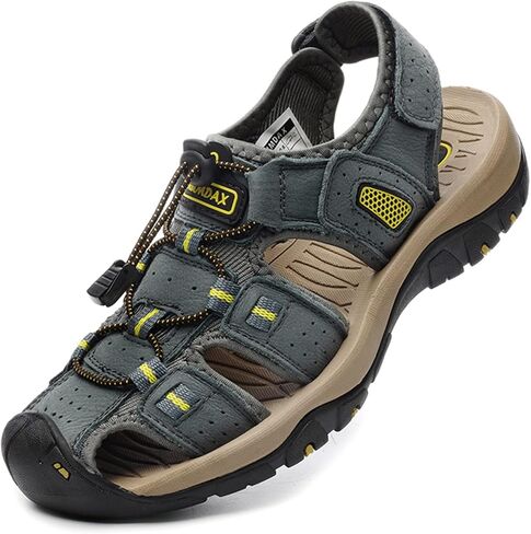 RUMDAX Men's Sport Sandals Outdoor Hiking Sandals Closed Toe Leather Athletic Trail Walking Casual Sandals Water Shoes in Saudi Arabia