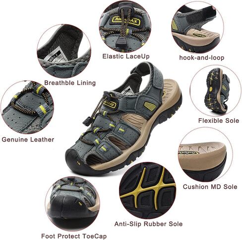RUMDAX Men's Sport Sandals Outdoor Hiking Sandals Closed Toe Leather Athletic Trail Walking Casual Sandals Water Shoes in Saudi Arabia