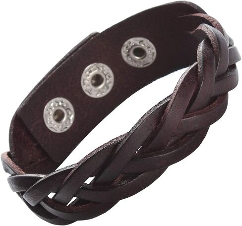 CCBFY Genuine Leather Bracelet Braided Sporty Wide Wristband Punk Jewelry for Men Women in Kuwait