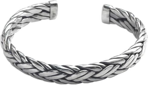 NOVICA Men's Modern Woven .925 Sterling Silver Cuff Bracelet 'Flowing Water' in Saudi Arabia