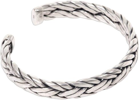 NOVICA Men's Modern Woven .925 Sterling Silver Cuff Bracelet 'Flowing Water' in Saudi Arabia