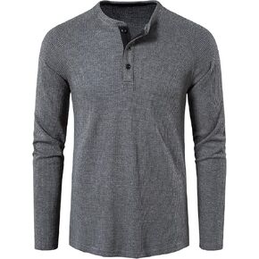 Henley Shirts for Men Breathable Waffle Knit Sweatshirt Bodybuilding Pullover Plain Long Sleeve T-Shirt Tops in Saudi Arabia