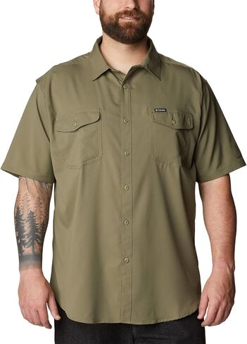 Columbia Men's Utilizer II Solid Short Sleeve Shirt, Moisture Wicking, Sun Protection, Stone Green, X-Large in Kuwait