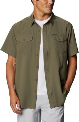 Columbia Men's Utilizer II Solid Short Sleeve Shirt, Moisture Wicking, Sun Protection, Stone Green, X-Large in Kuwait