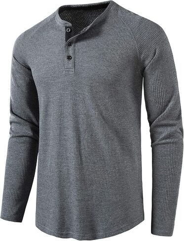 Henley Shirts for Men Breathable Waffle Knit Sweatshirt Bodybuilding Pullover Plain Long Sleeve T-Shirt Tops in Saudi Arabia