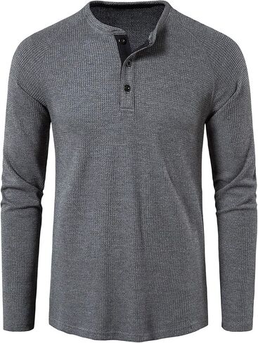 Henley Shirts for Men Breathable Waffle Knit Sweatshirt Bodybuilding Pullover Plain Long Sleeve T-Shirt Tops in Saudi Arabia